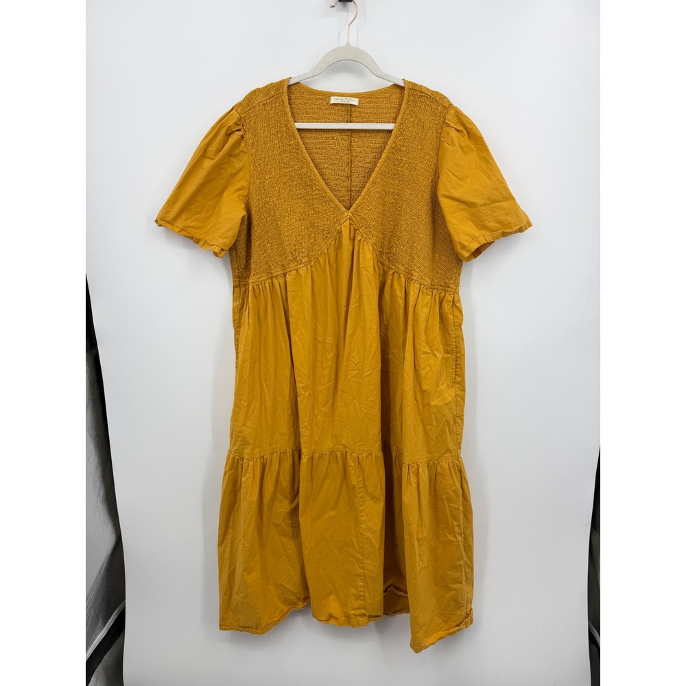 Wayward Fancies eShakti Tiered Smock Dress sz 3X-24W Yellow V-Neck Puff‎ Sleeve
